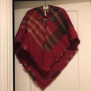 Red plaid poncho with clasp